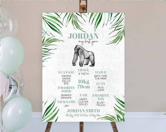 Editable Gorilla First Birthday Milestone Board Gorilla Milestone Poster Gor