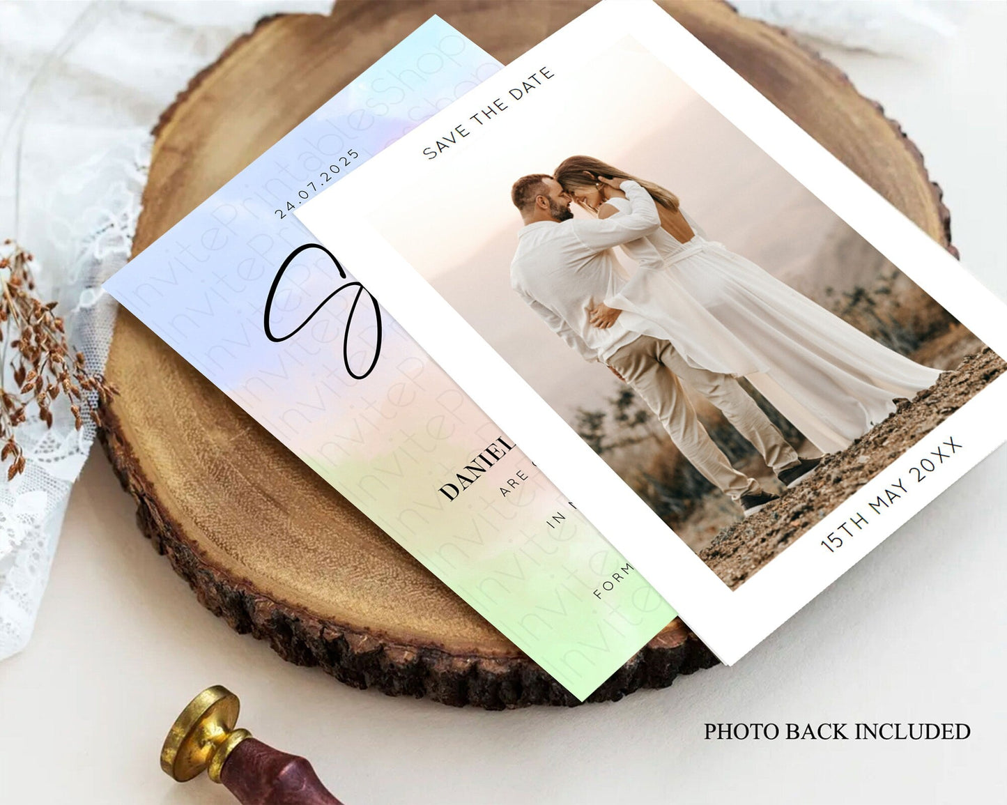 Pastel Save The Date Template Pastel Ombre Rainbow Watercolor Colorful Party For Birthday Baptism Baby Shower Wedding Bridal Shower D10371