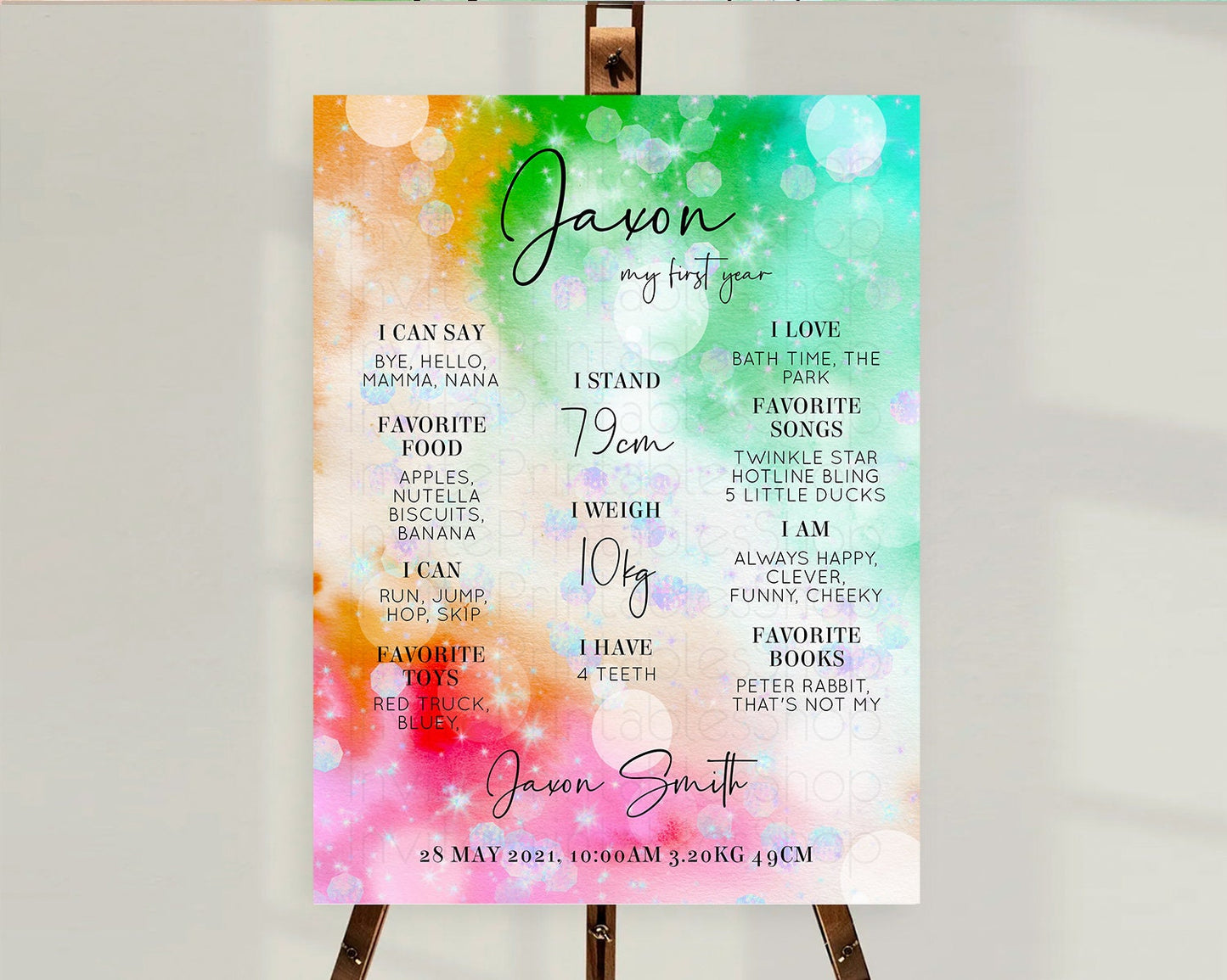 Rainbow First Birthday Milestone Poster Colorful Pastel Watercolor Iridescent Sprinkles Ombre Pastel Milestone Board First Birthday D10691