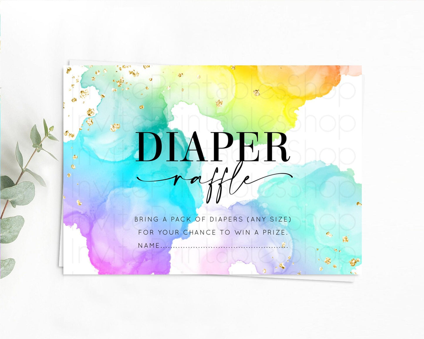 Pastel Diaper Raffle Card Pastel Rainbow Diaper Raffle Insert Colorful Ombre Watercolor Diaper Ticket Confetti Glitter Raffle Game D10213