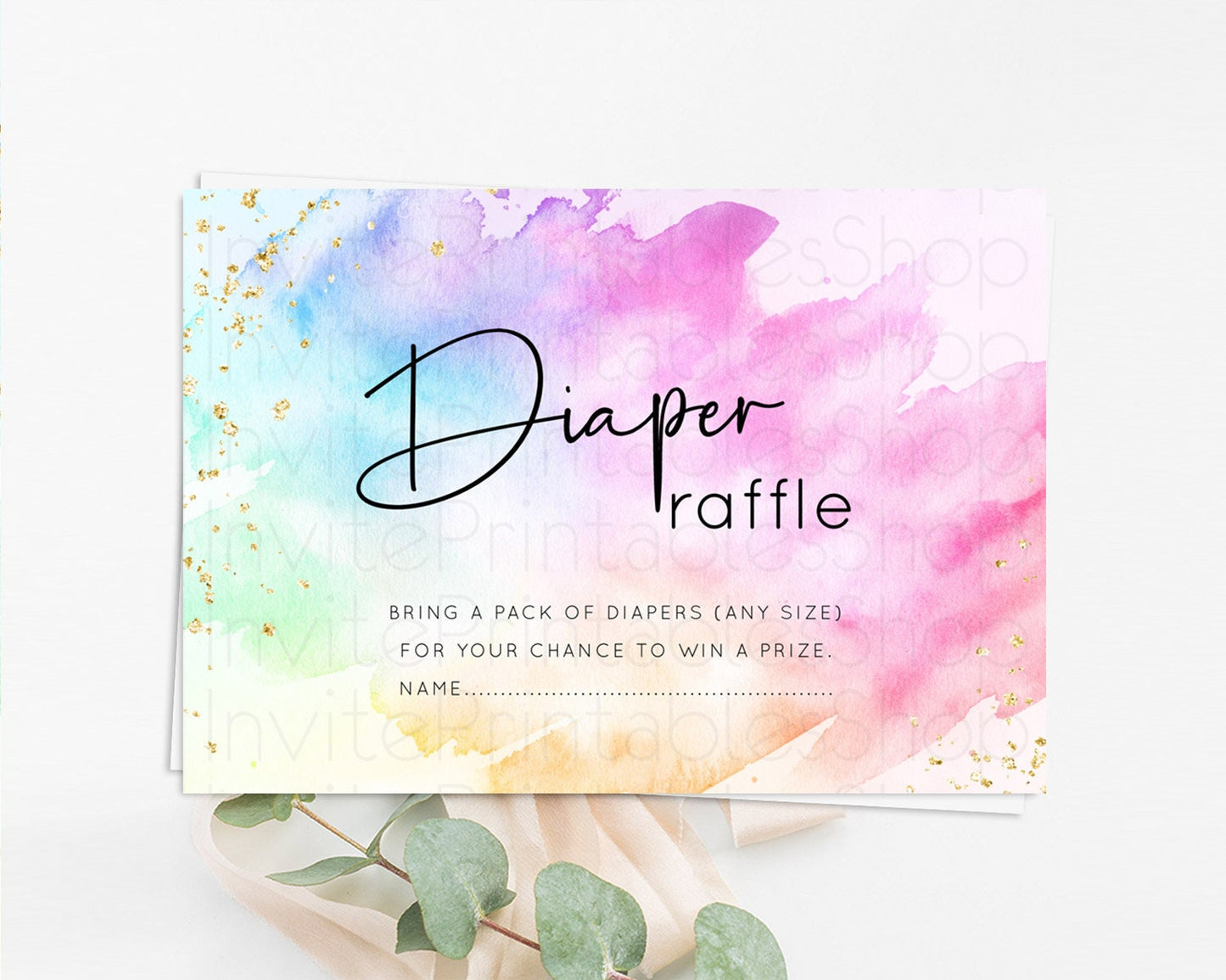 Pastel Diaper Raffle Card Pastel Rainbow Diaper Raffle Insert Colorful Ombre Watercolor Diaper Ticket Confetti Glitter Raffle Game D10449