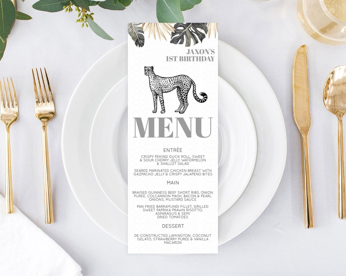 Cheetah Menu Cheetah Menu Template Cheetah Party Table Decor Safari Adventure Decor Cheetah Dinner Dessert Menu Party Food Menu D10823