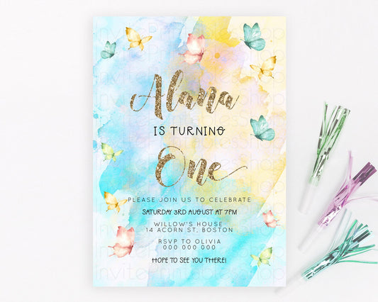 Editable Pastel Butterfly Birthday Invitation Butterfly Birthday Invitation