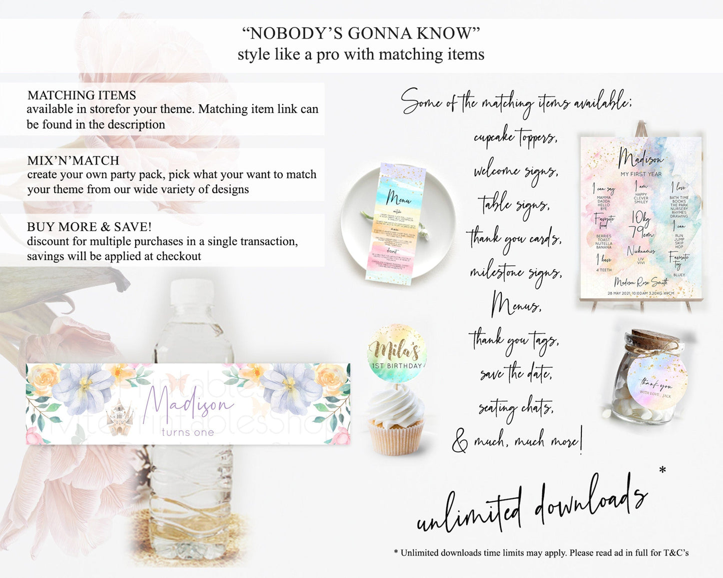 Princess Water Label Template Secret Garden Enchanted Castle Pastel Floral Royal Party Decor For 1st Birthday Baptism Baby Shower D10473