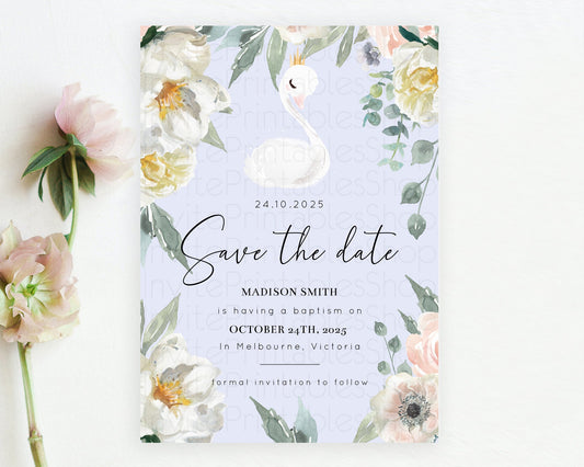 Editable Swan Save The Date Template Swan Princess Ballet Party Enchanted Sw