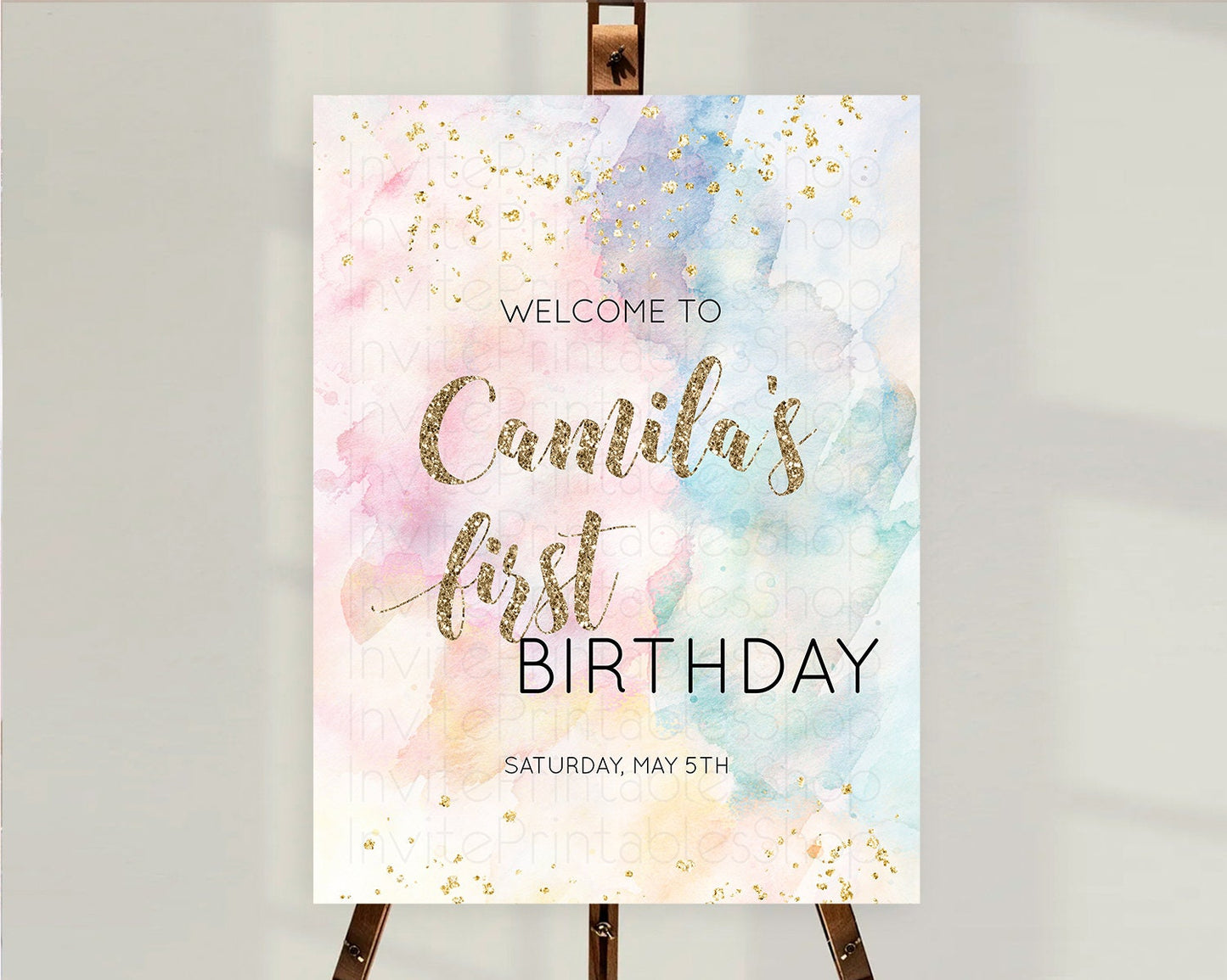 Pastel Welcome Sign Pastel Rainbow Welcome Sign Colorful Rainbow Confetti Watercolor Glitter Pastel First Birthday Welcome Sign D10264