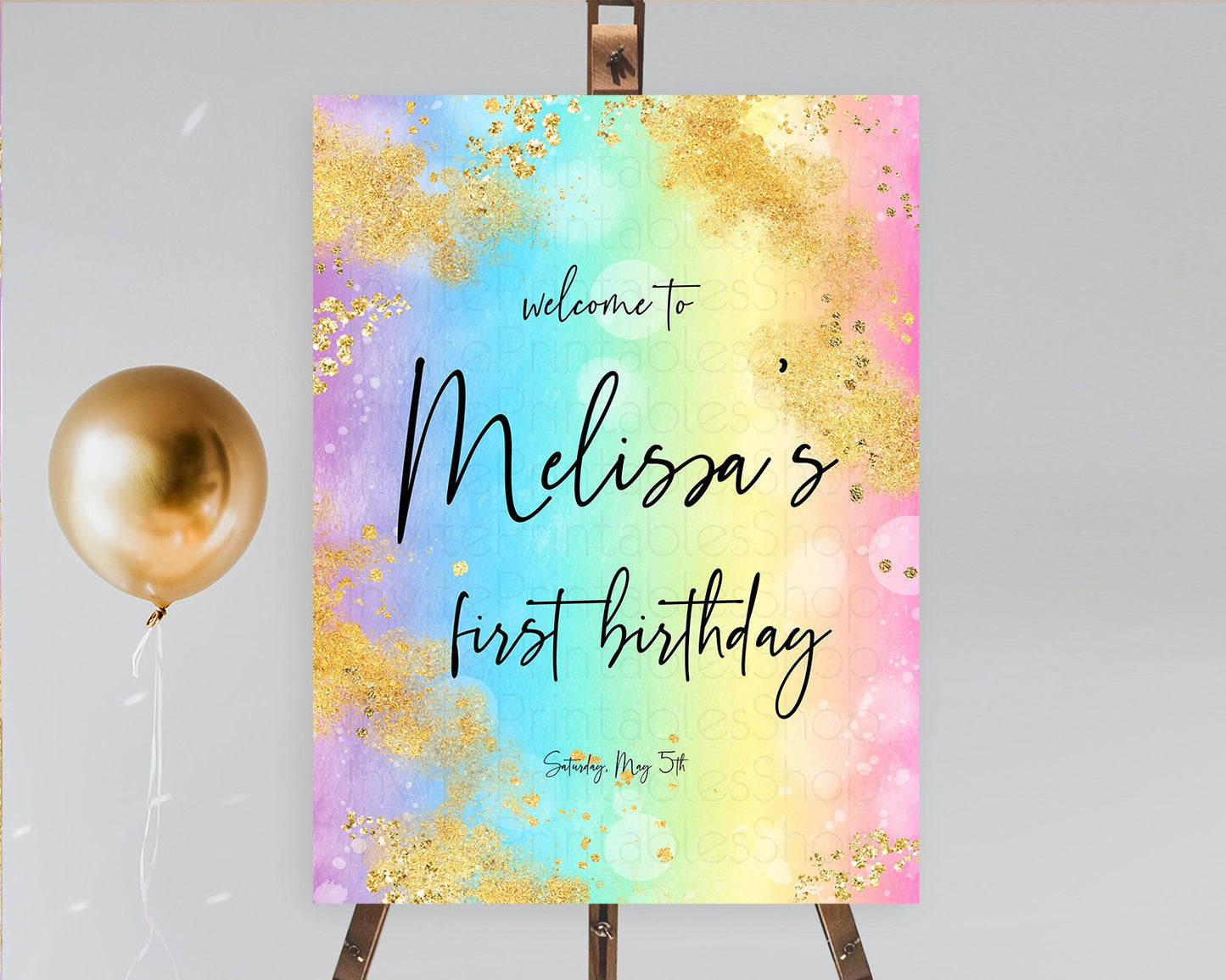 Pastel Welcome Sign Pastel Rainbow Welcome Sign Colorful Rainbow Confetti Watercolor Glitter Pastel First Birthday Welcome Sign D10559