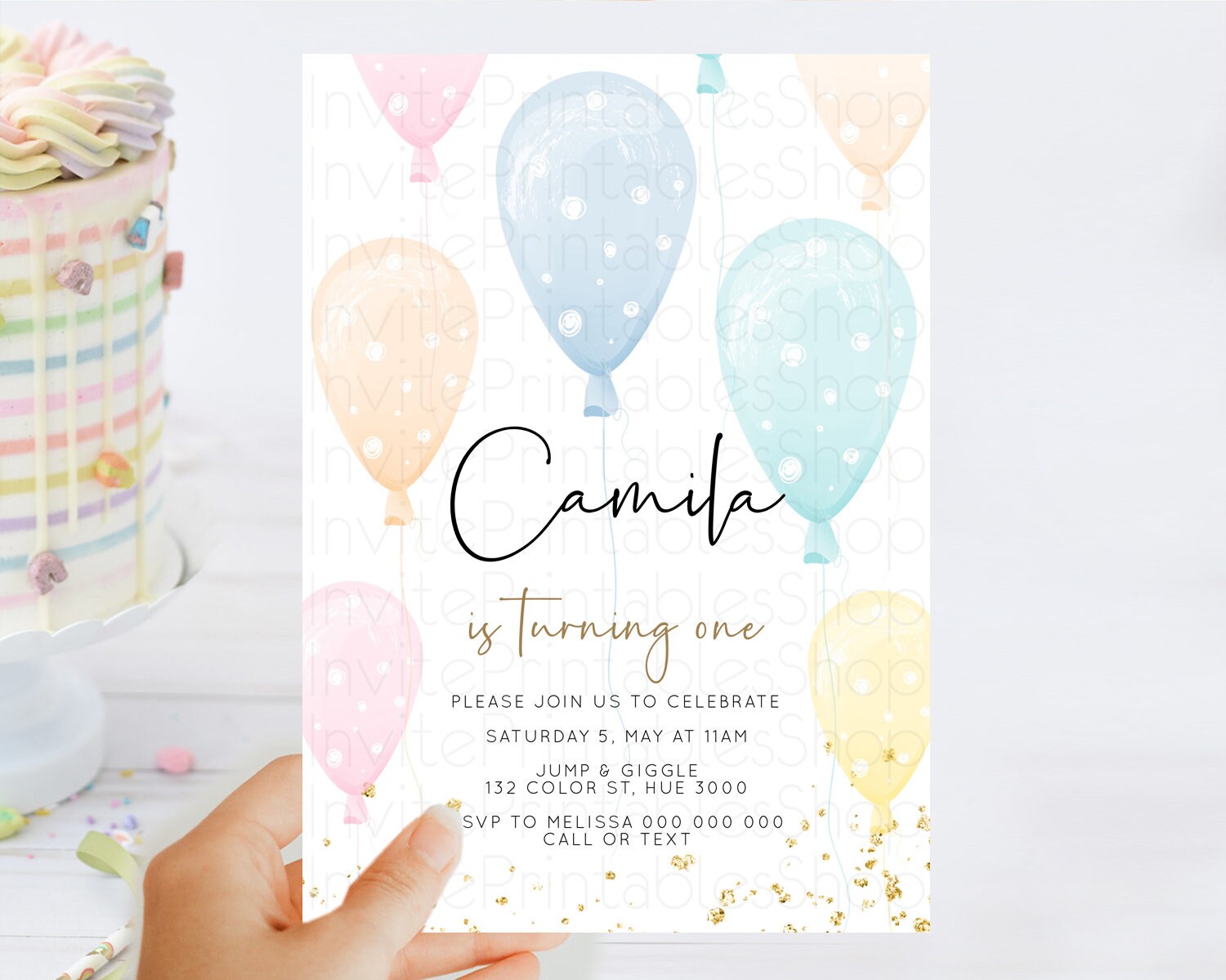 Editable Balloon Birthday Invitation Pastel Birthday Invitation Pastel Ballo