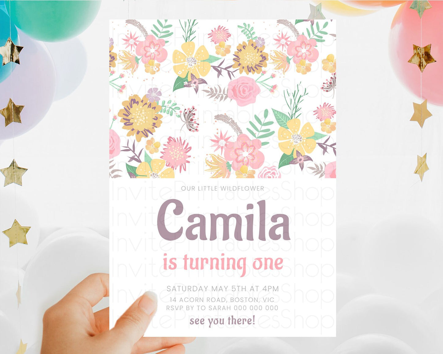 Secret Garden Invitation Wildflower Birthday Invitation Pastel Flowers Invite Enchanted Garden Boho Floral 3rd 2nd First Birthday D10712