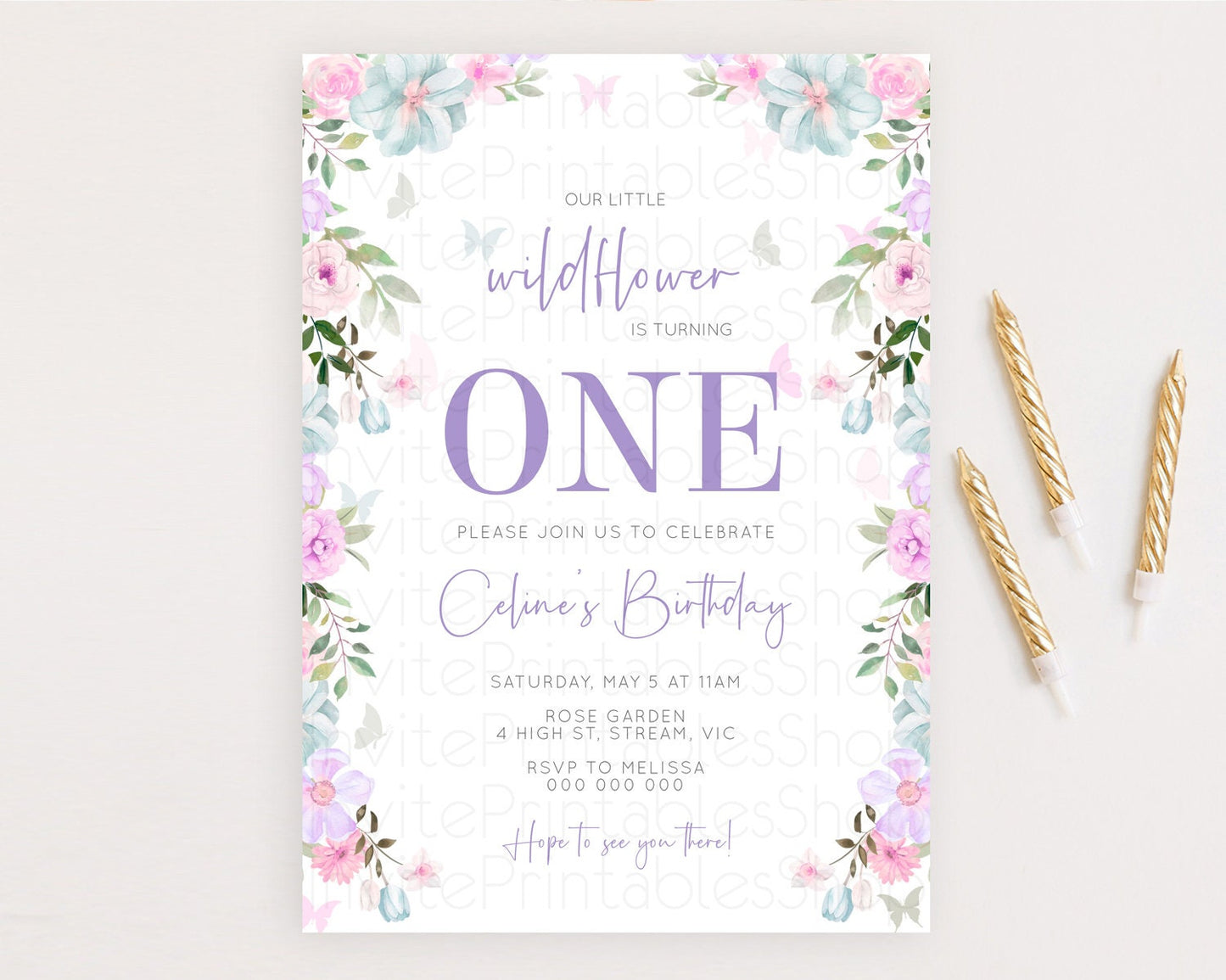 Secret Garden Invitation Wildflower Birthday Invitation Pastel Flowers Invite Enchanted Garden Boho Floral 3rd 2nd First Birthday D10494