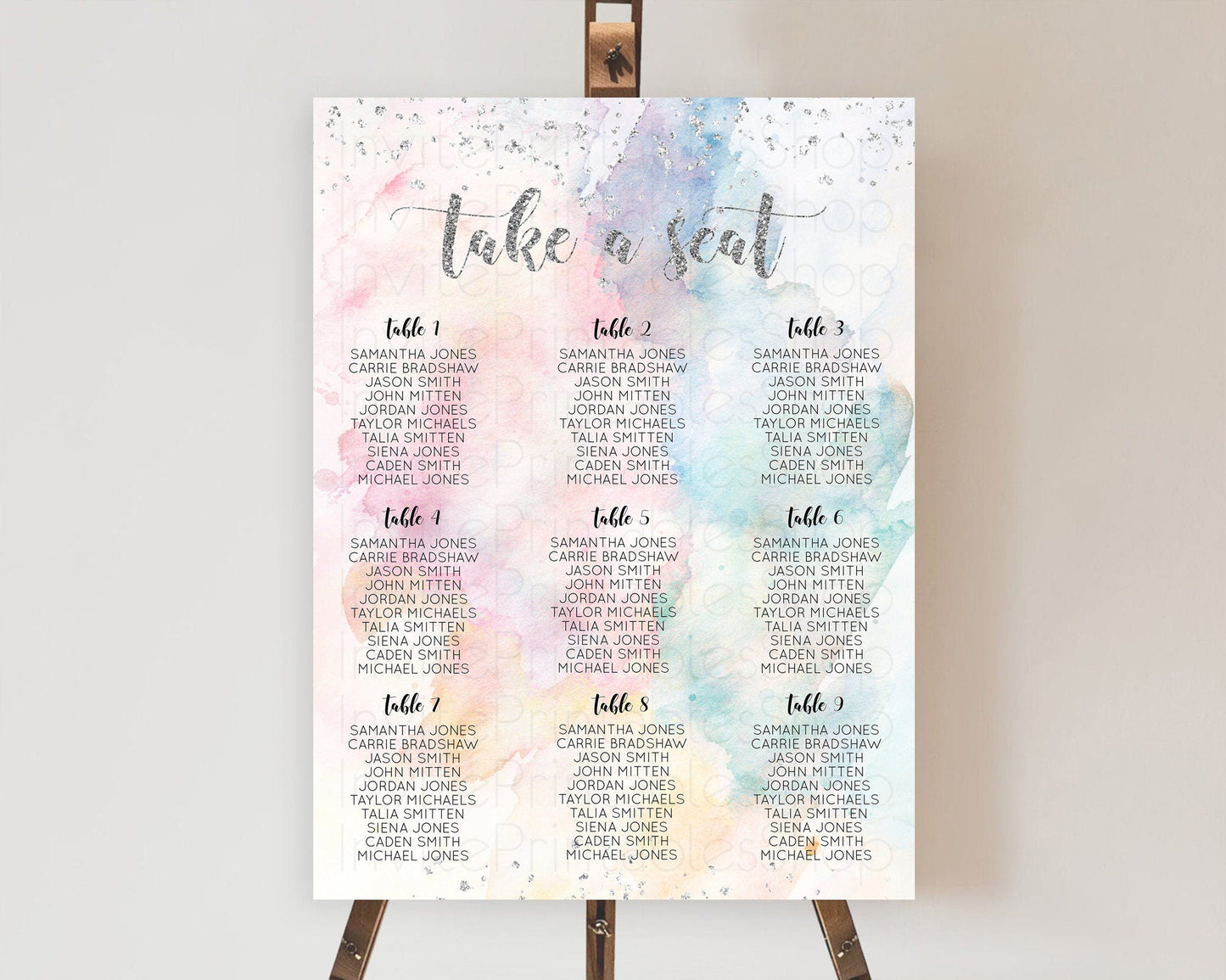 Rainbow Seating Chart Pastel Seating Chart Silver Sprinkles Colorful Pastel Watercolor Seating Sign Ombre Pastel Take A Seat D10944