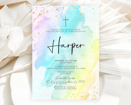 Editable Pastel Baptism Invitation Pastel Colors Watercolor Baptism 1st Birt