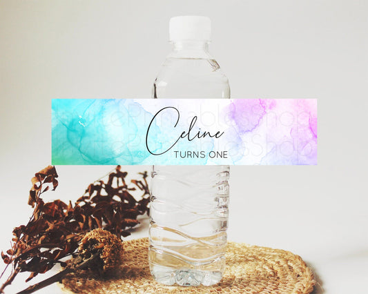 Editable Pastel Water Label Template Pastel Ombre Rainbow Watercolor Colorfu
