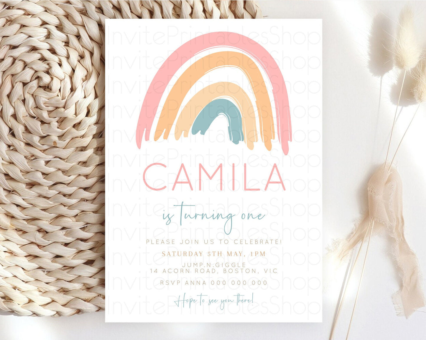 Pastel Rainbow Birthday Invitation Pastel Rainbow Invitation Rainbow Invitation Pastel Invitation Boho Rainbow 1st First Birthday D10351
