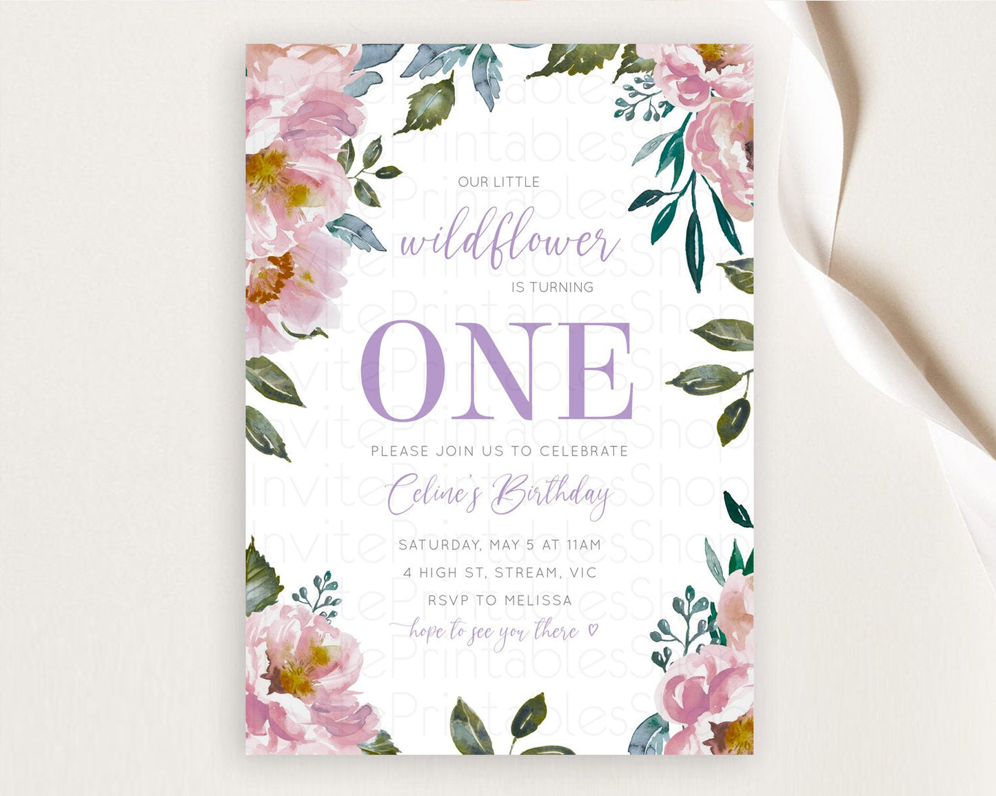 Secret Garden Invitation Wildflower Birthday Invitation Pastel Flowers Invite Enchanted Garden Boho Floral 3rd 2nd First Birthday D10729