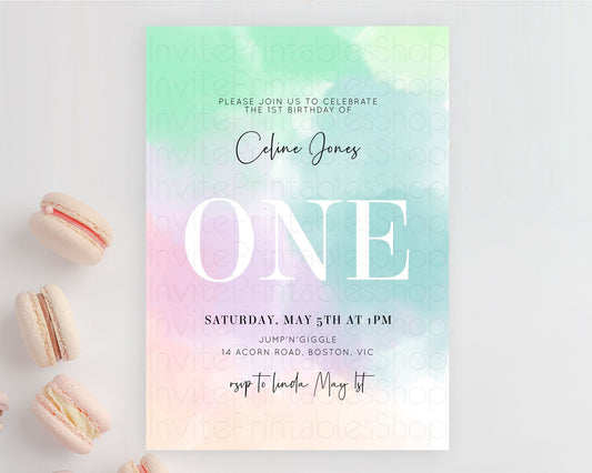 Editable Rainbow Birthday Invitation Colorful Pastel Watercolor Invitation G