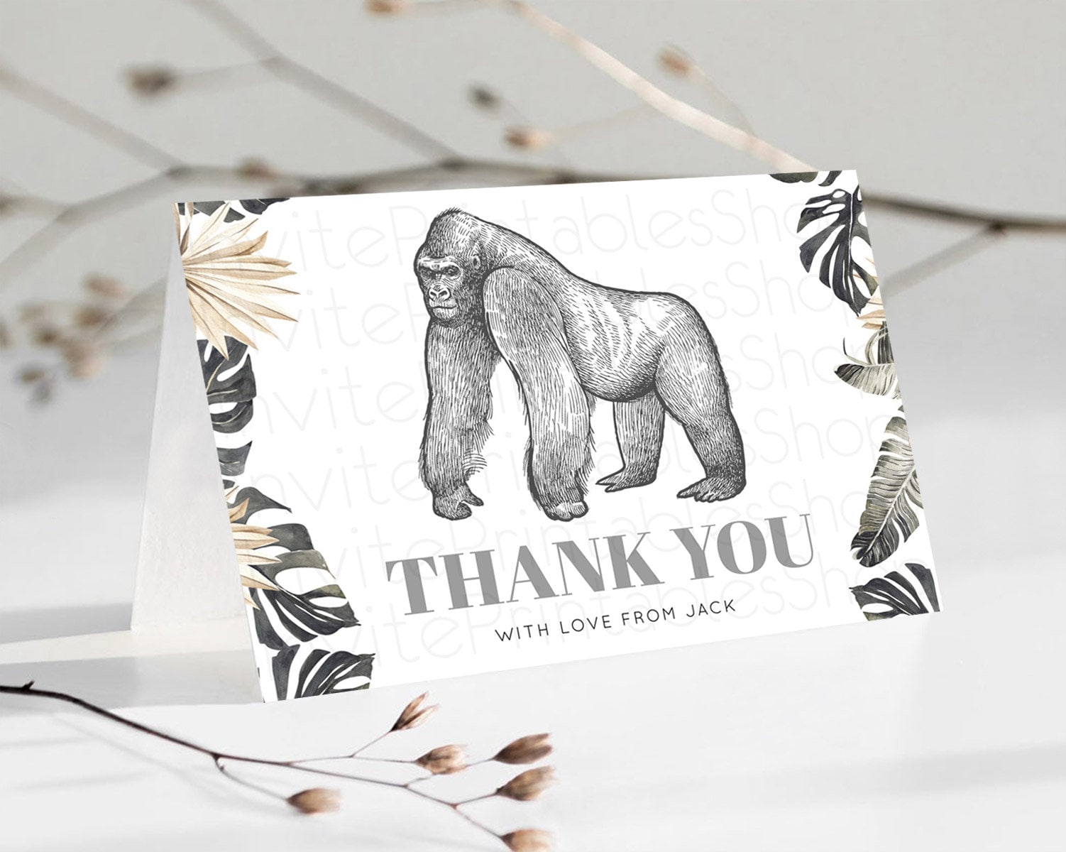 Editable Gorilla Thank You Gorilla Thank You Card Gorilla Party Birthday Tha
