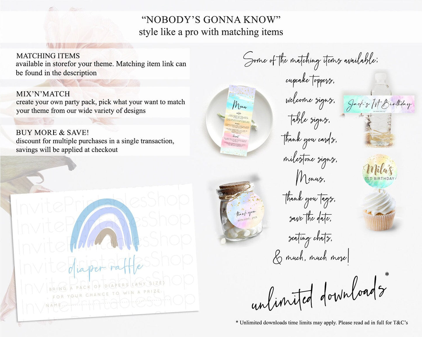 Pastel Rainbow Diaper Raffle Card Boho Rainbow Diaper Insert Boho Rainbow Diaper Ticket Pastel Watercolor Baby Shower Raffle Game D10352