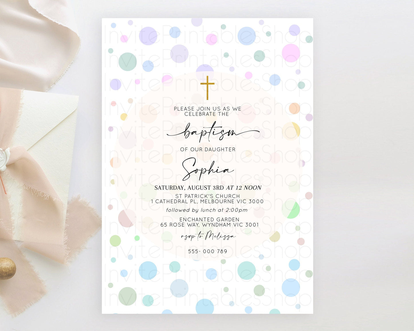 Pastel Baptism Invitation Pastel Confetti Baptism 1st Birthday Invitation Colorful Rainbow Confetti Bubbles Christening Invitation D10135