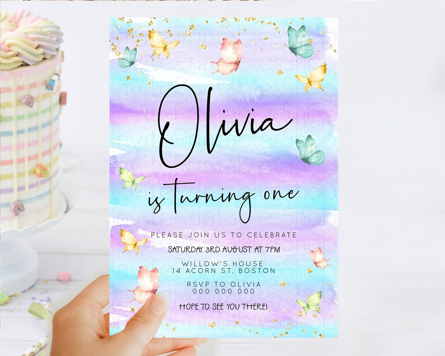Pastel Butterfly Birthday Invitation Butterfly Birthday Invitation Whimsical Butterfly Enchanted Garden 1st 2nd Birthday Invitation D23170