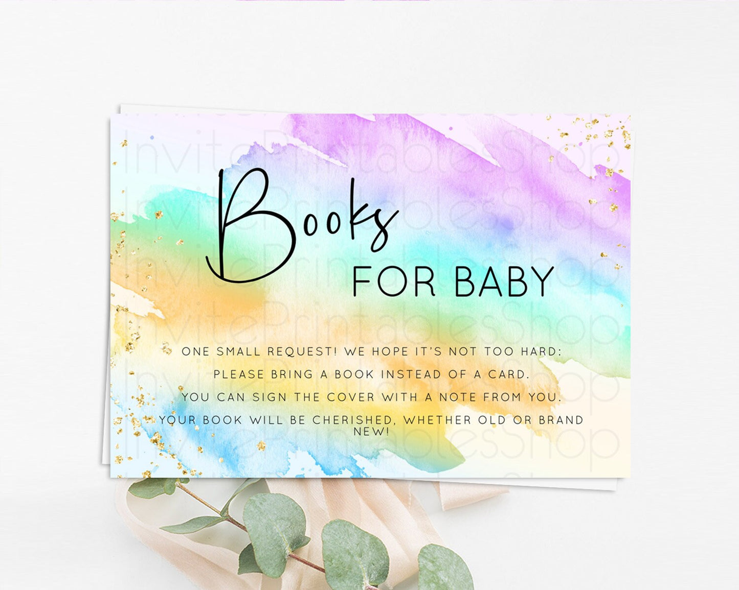 Pastel Books For Baby Card Pastel Rainbow Book Insert Colorful Ombre Watercolor Book Card Confetti Glitter Baby Book Poem Request D10427