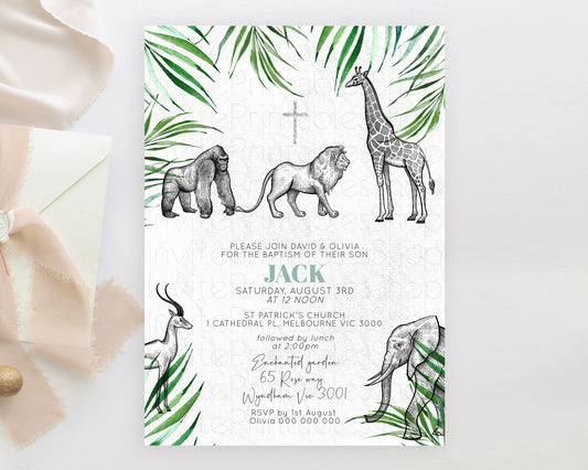 Editable Safari Baptism Invitation Safari Adventure Baptism Birthday Invitat