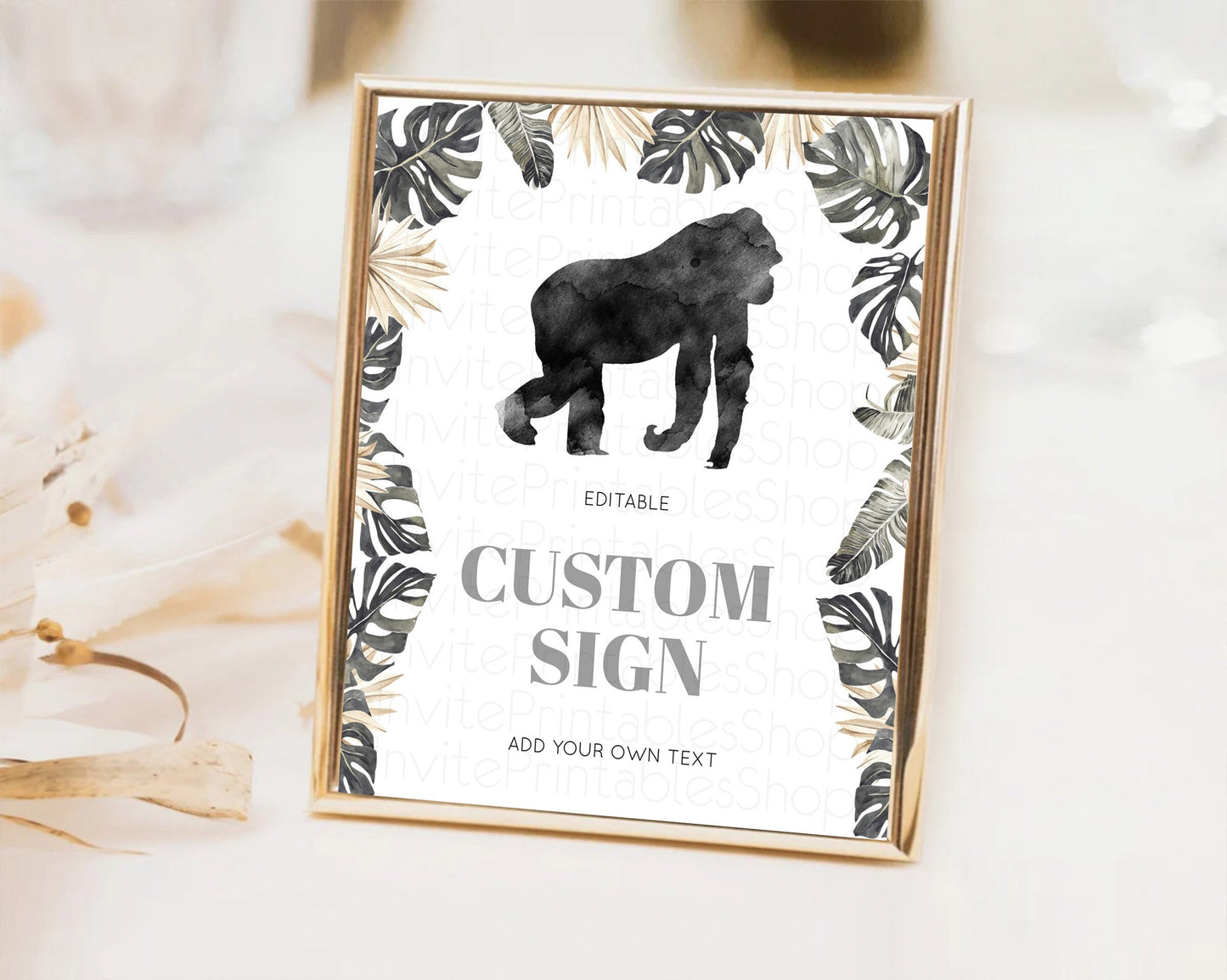 Gorilla Table Sign Decor Gorilla Party Sign Template Safari Adventure Gorilla Minimal Theme 1st Birthday Baptism Baby Shower D10804