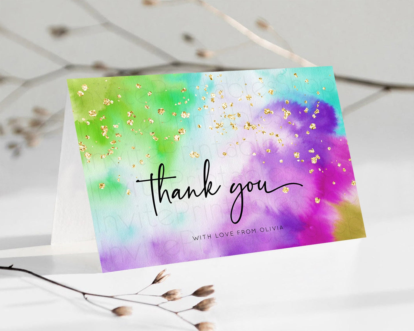 Tie Dye Thank You Rainbow Tie Dye Thank You Card Pastel Birthday Thank You Colorful Pastel Cards Rainbow Teacher Thank You Card D10536