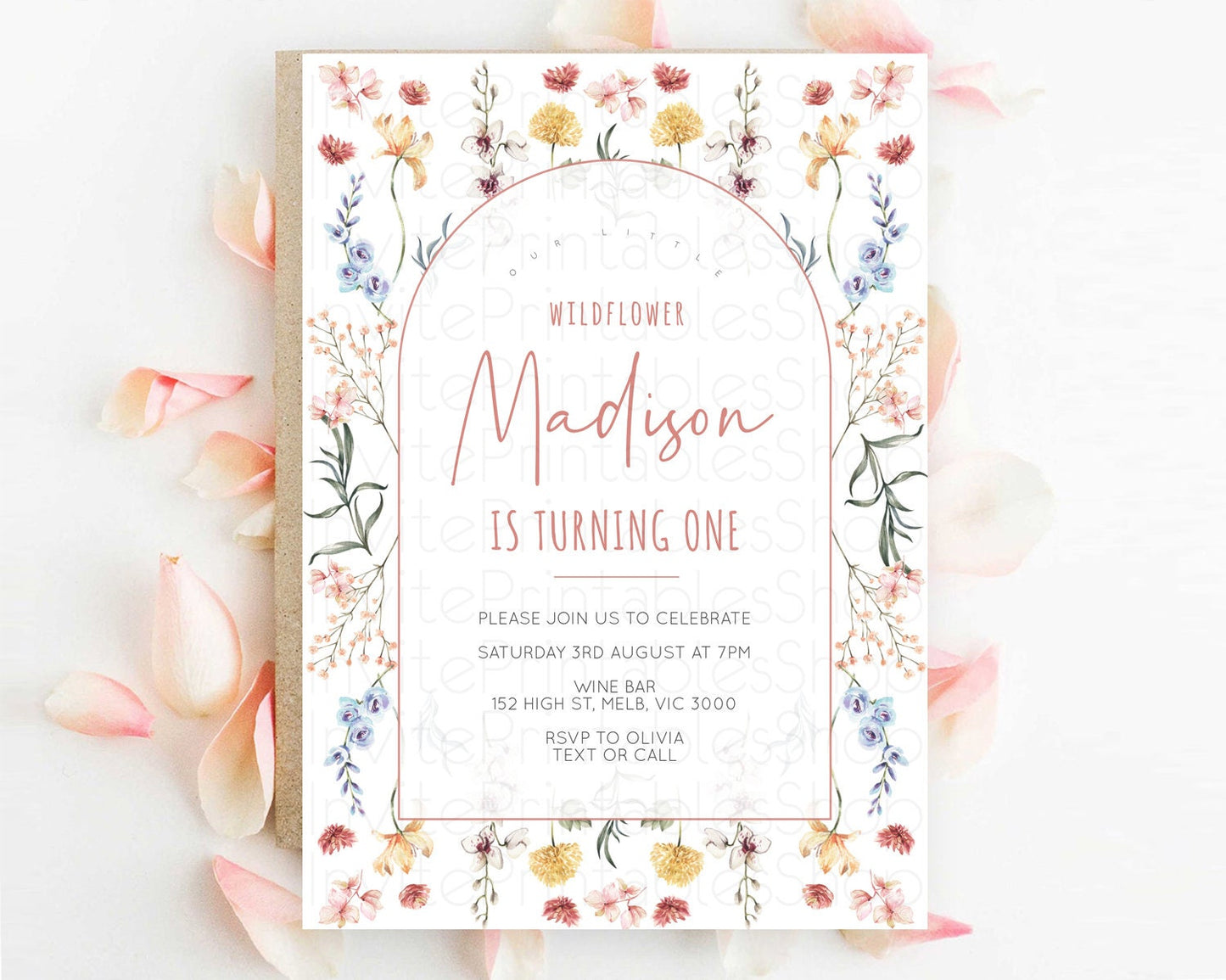 Secret Garden Invitation Wildflower Birthday Invitation Pastel Flowers Invite Enchanted Garden Boho Floral 3rd 2nd First Birthday D10682