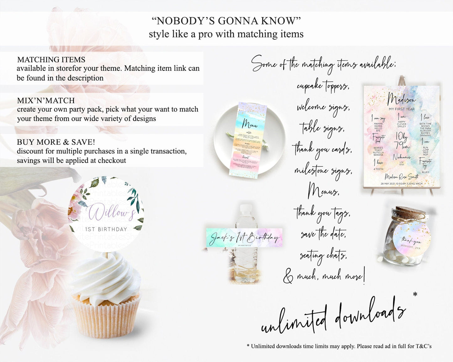 Secret Garden Cupcake Toppers Wildflower Cupcake Toppers Pastel Flowers Cupcake Toppers Enchanted Garden Boho Floral First Birthday D10729