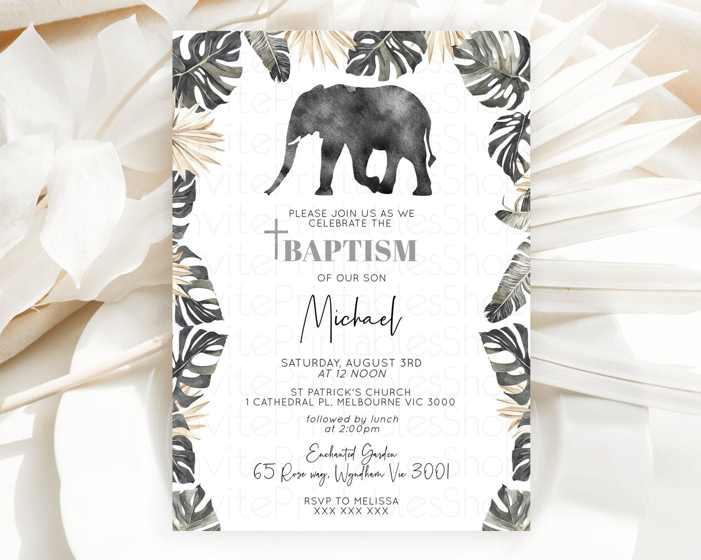 Elephant Baptism Invitation Elephant Baptism 1st Birthday Invitation Safari Christening Invitation TWO Wild ONE Jungle Adventure Zoo D10803