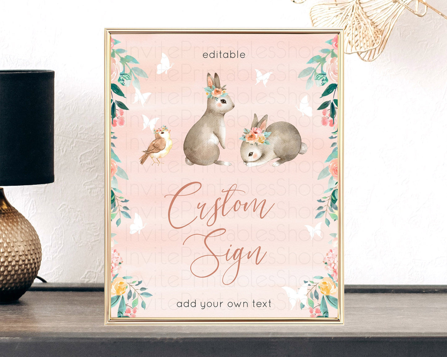 Fawn Deer Sign Pastel Floral Deer Table Sign Decor  Enchanted Forest Butterfly Party 1st Birthday Baptism Baby Shower Bridal Shower D10922