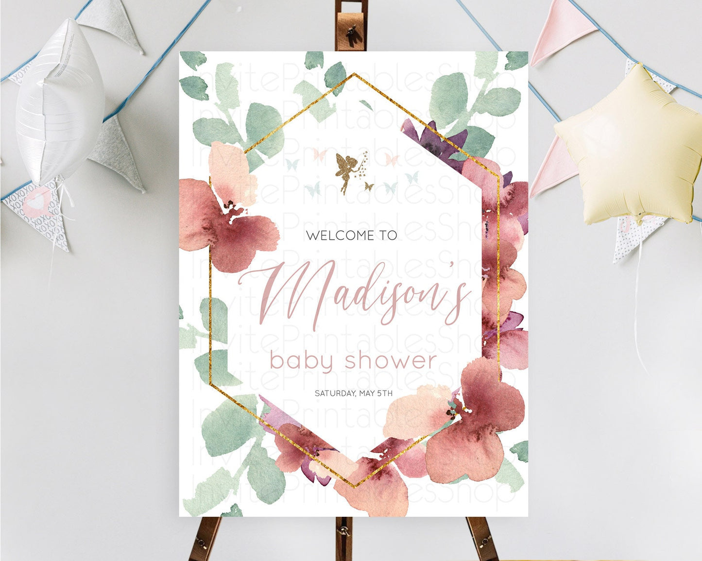 Fairy Baby Shower Welcome Sign Fairy Welcome Board Enchanted Garden Pastel Floral Butterfly Décor Secret Garden Fairy Welcome Sign D10460