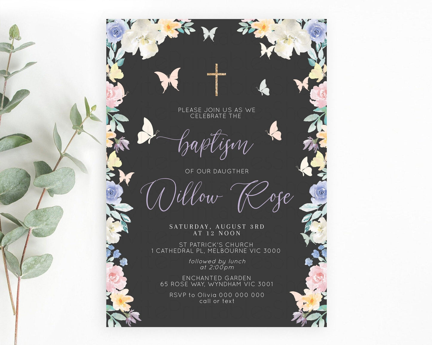 Secret Garden Baptism Invitation Wildflower Baptism Birthday Invite Pastel Flowers Christening Invite Enchanted Garden Boho Floral D10322