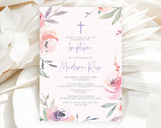 Secret Garden Baptism Invitation Wildflower Baptism Birthday Invite Pastel Flowers Christening Invite Enchanted Garden Boho Floral  D10198