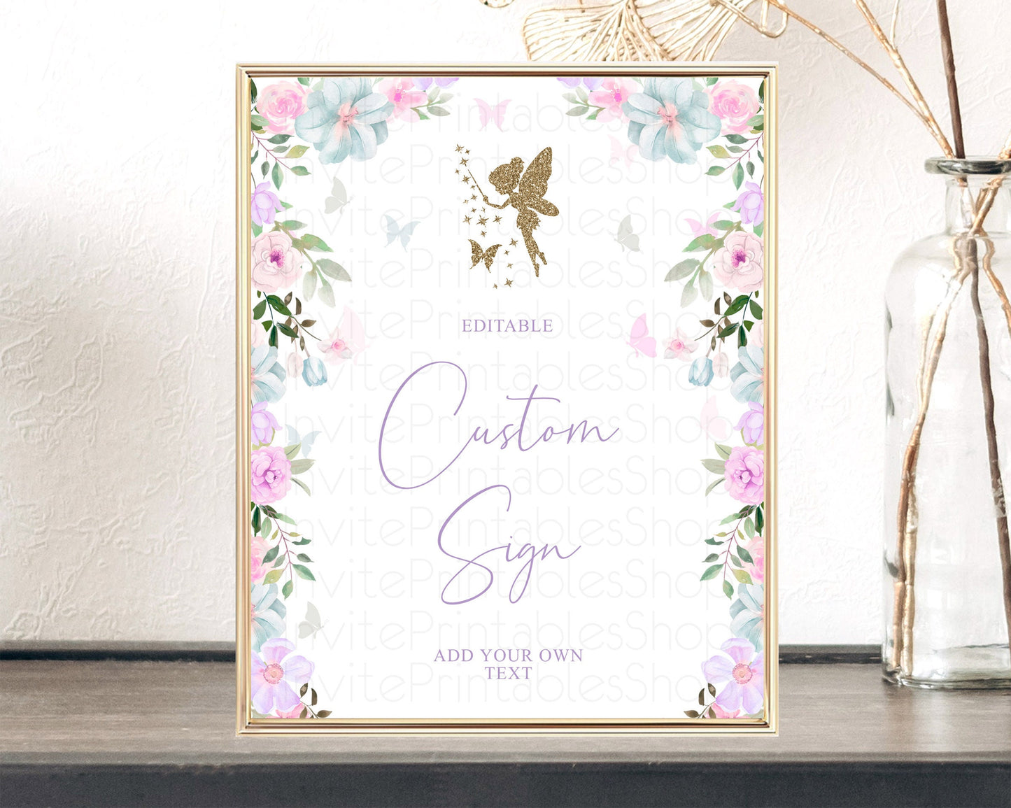 Fairy Sign Enchanted Garden Table Sign Décor Pastel Floral Butterfly Party Secret Garden Birthday Baptism Baby Shower Bridal Shower D10475