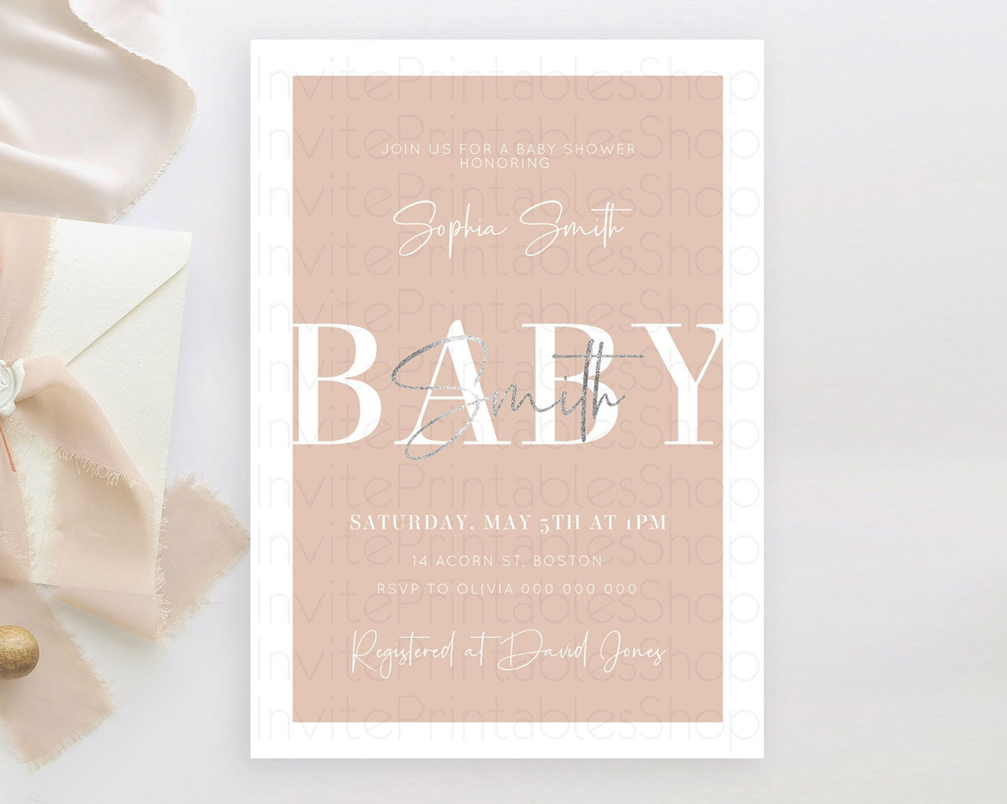Orange Baby Shower Invitation: Modern Boho Orange Minimalist Design Invitation for a Simple, Contemporary Baby Shower Celebration D10938