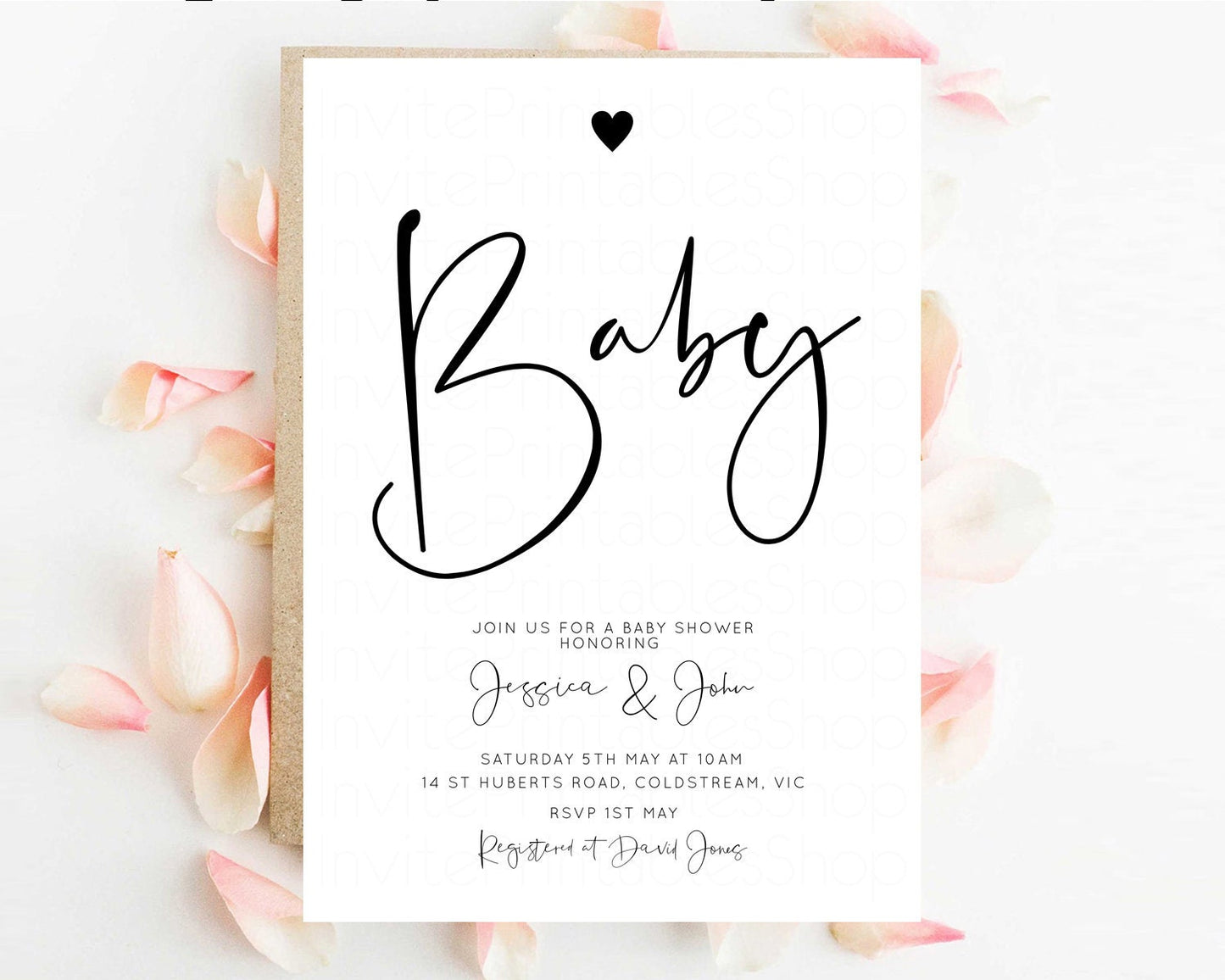 White Black Baby Shower Invitation White Baby Shower Love Heart Invitation Modern Baby Shower Simple Baby Shower wh101