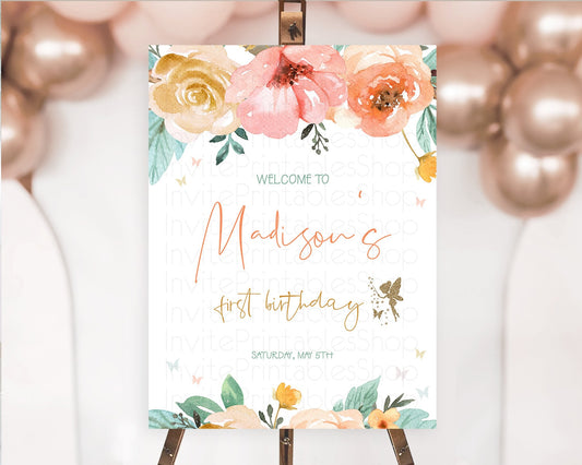 Fairy Welcome Sign Fairy Welcome Board Enchanted Garden Pastel Floral Butterfly Décor Secret Garden First Birthday Welcome Sign D10346