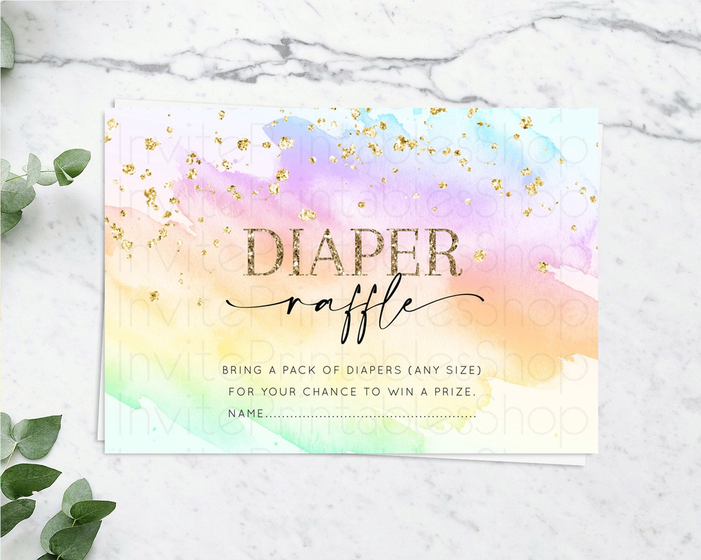 Pastel Diaper Raffle Card Pastel Rainbow Diaper Raffle Insert Colorful Ombre Watercolor Diaper Ticket Confetti Glitter Raffle Game D10645