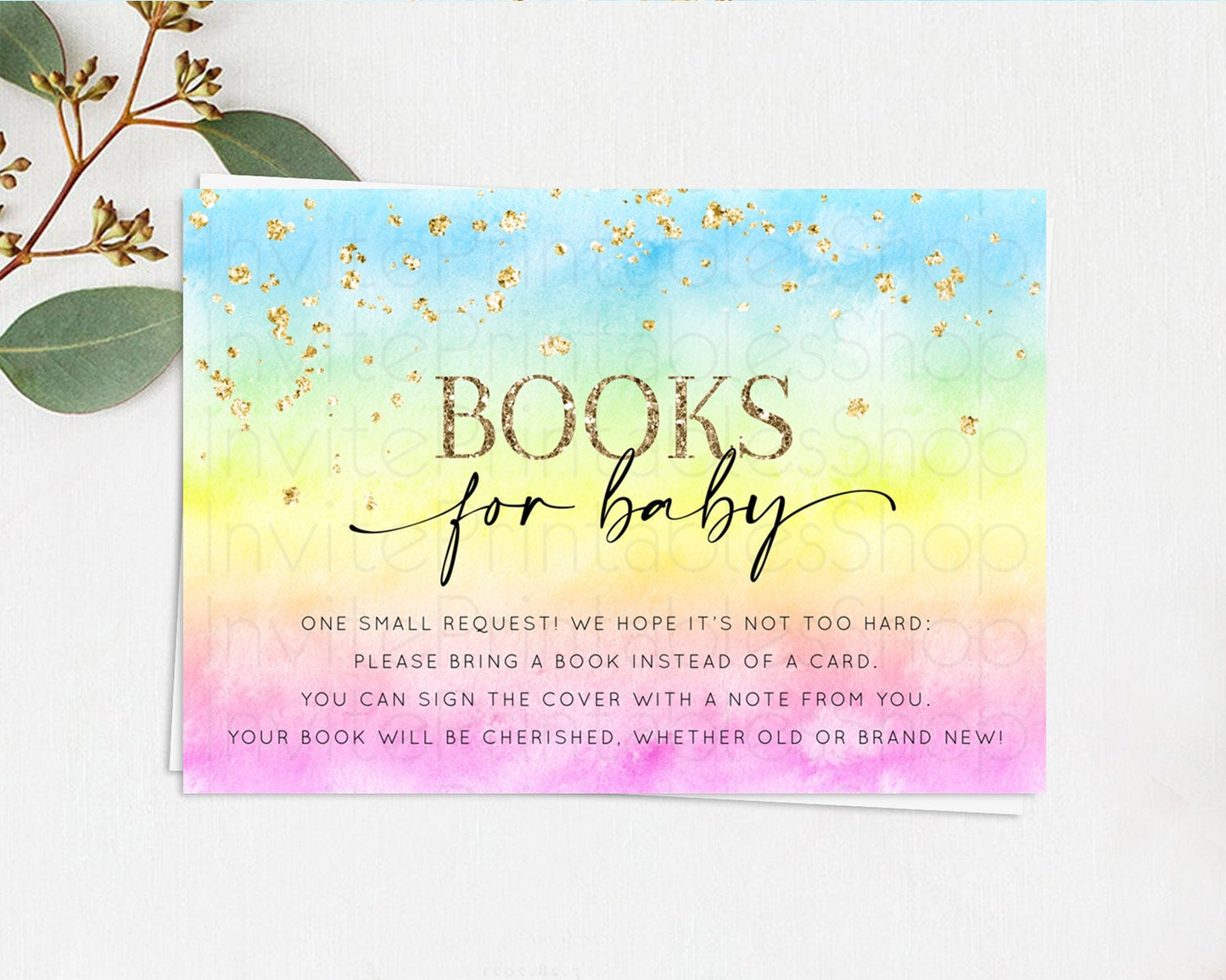 Pastel Books For Baby Card Pastel Rainbow Book Insert Colorful Ombre Watercolor Book Card Confetti Glitter Baby Book Poem Request D10483