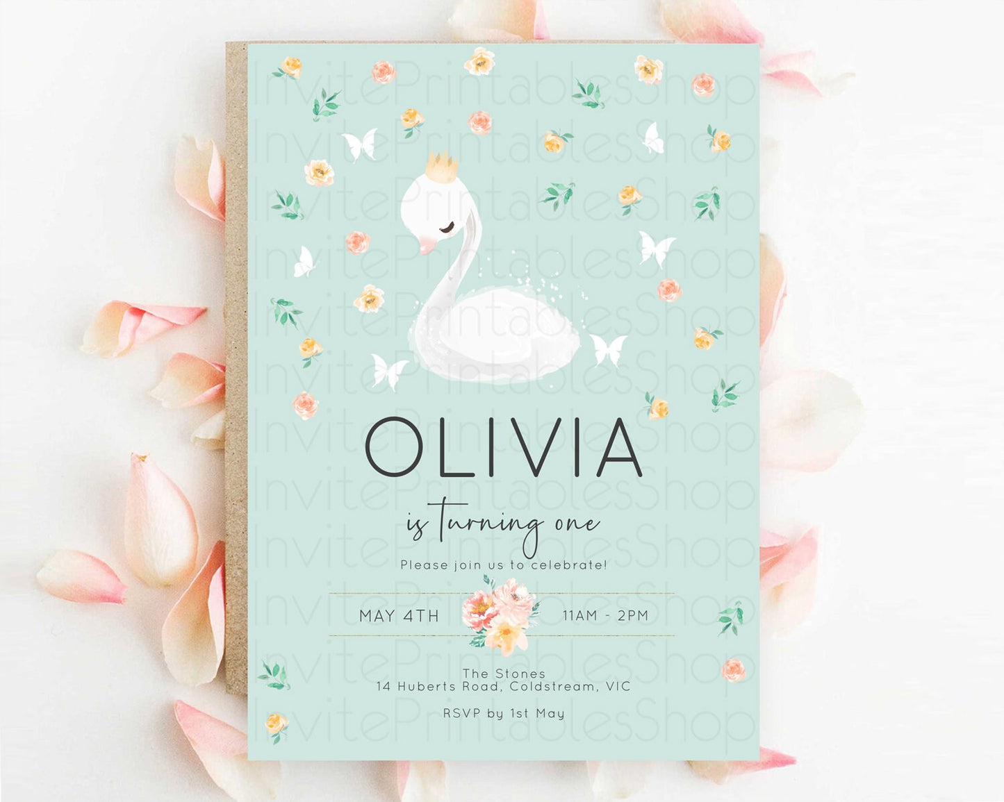 Swan Birthday Invitation Swan Princess Ballet Invitation Enchanted Forest Swan Lake Party Secret Garden Watercolour Pastel Floral D10905