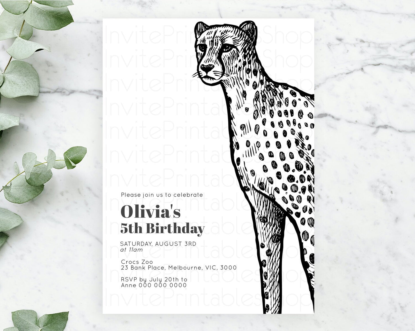 Cheetah Birthday Invitation Cheetah Invitation Cheetah Birthday Cheetah Safari Adventure Invite Cheetah Palm Leaf Invite Zoo Party D10290