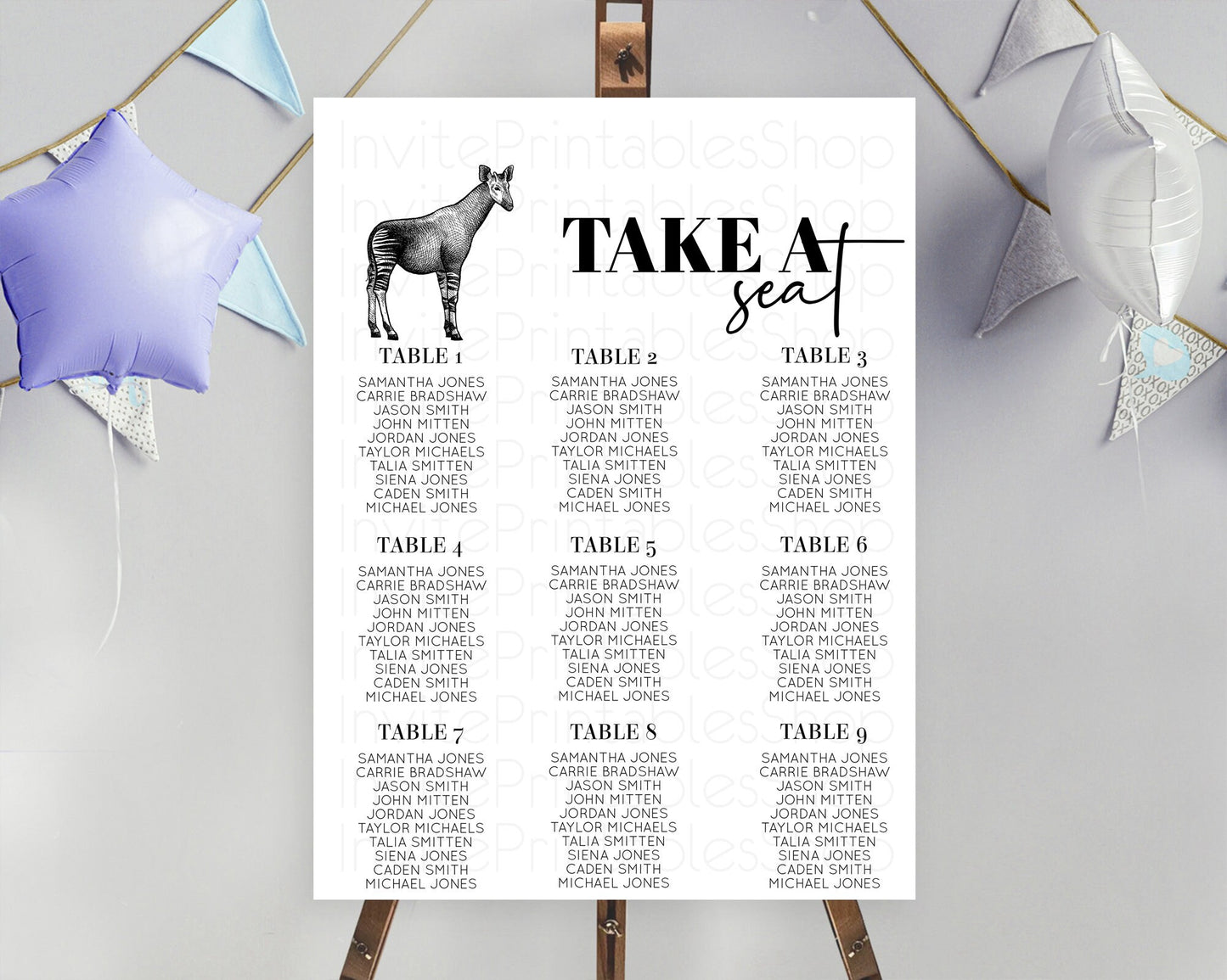 Okapi Seating Chart Okapi Seating Sign Okapi Take A Seating Chart Okapi Safari Adventure Decor Zoo Party Okapi Palm Leaf Décor D10283