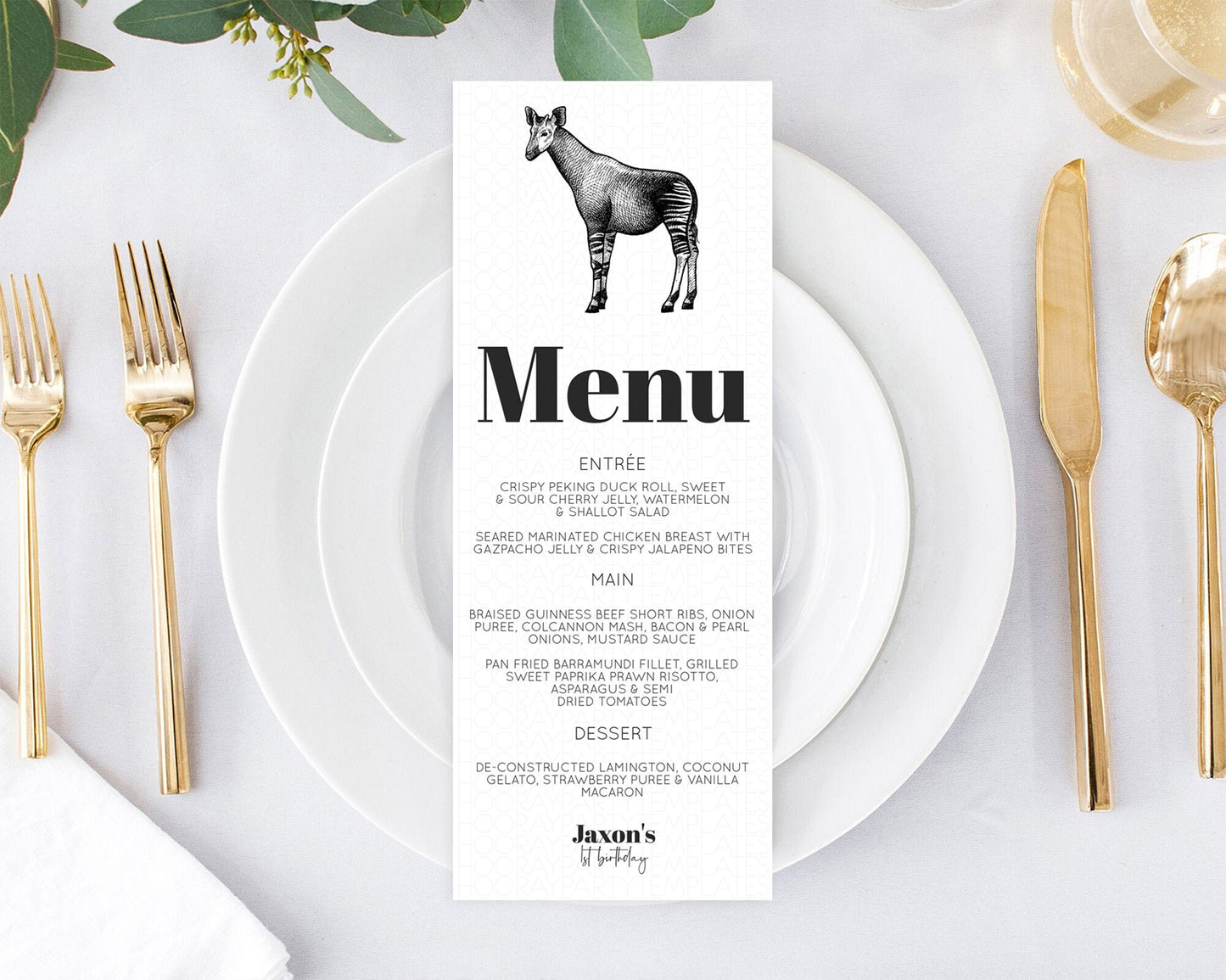 Okapi Menu Okapi Menu Template Okapi Table Decor Zoo Safari Adventure Décor Okapi Dinner Dessert Party Food Menu D10283