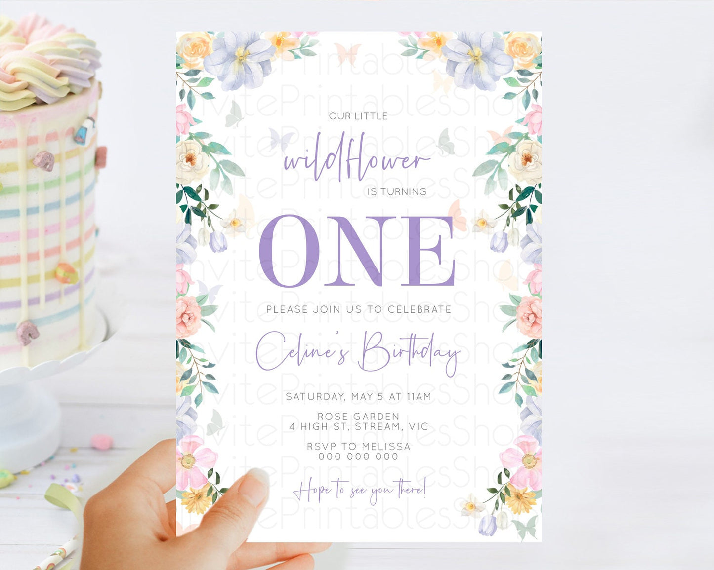 Secret Garden Invitation Wildflower Birthday Invitation Pastel Flowers Invite Enchanted Garden Boho Floral 3rd 2nd First Birthday D10472