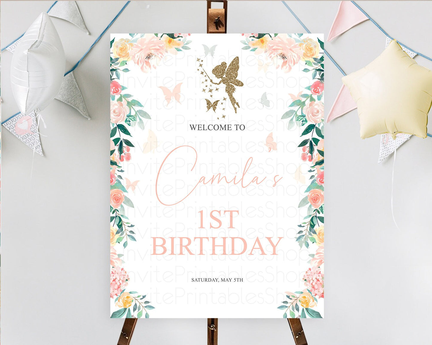 Fairy Welcome Sign Fairy Welcome Board Enchanted Garden Pastel Floral Butterfly Decor Secret Garden First Birthday Welcome Sign D10789
