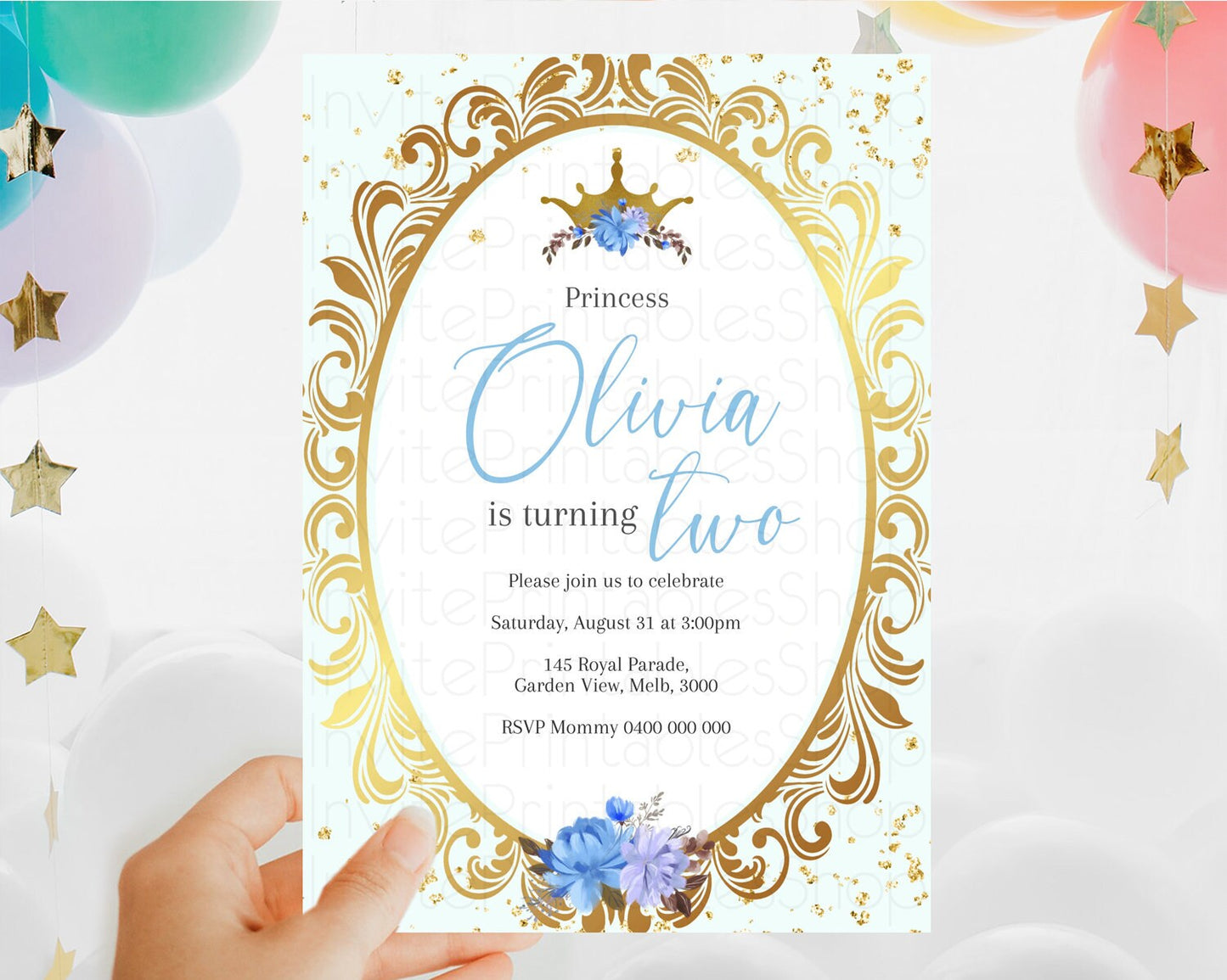 Princess Birthday Invitation Castle Invitation Royal Birthday Fairy Tale Enchanted Mirror Pastel Floral Garden 1st First Birthday D10745