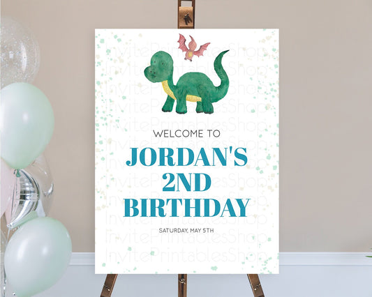 Editable Dinosaur Welcome Sign Dinosaur Volcano Welcome Poster Dino Watercol