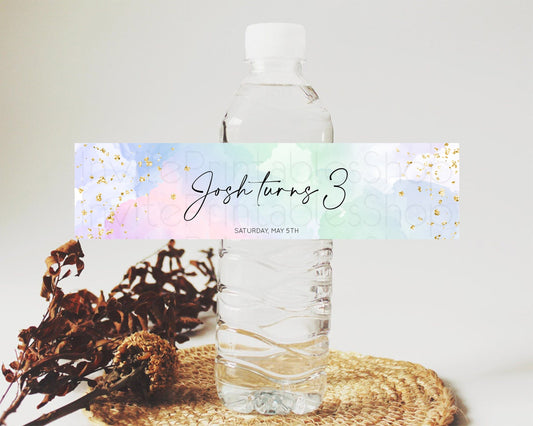 Editable Pastel Water Label Template Pastel Ombre Rainbow Watercolor Colorfu